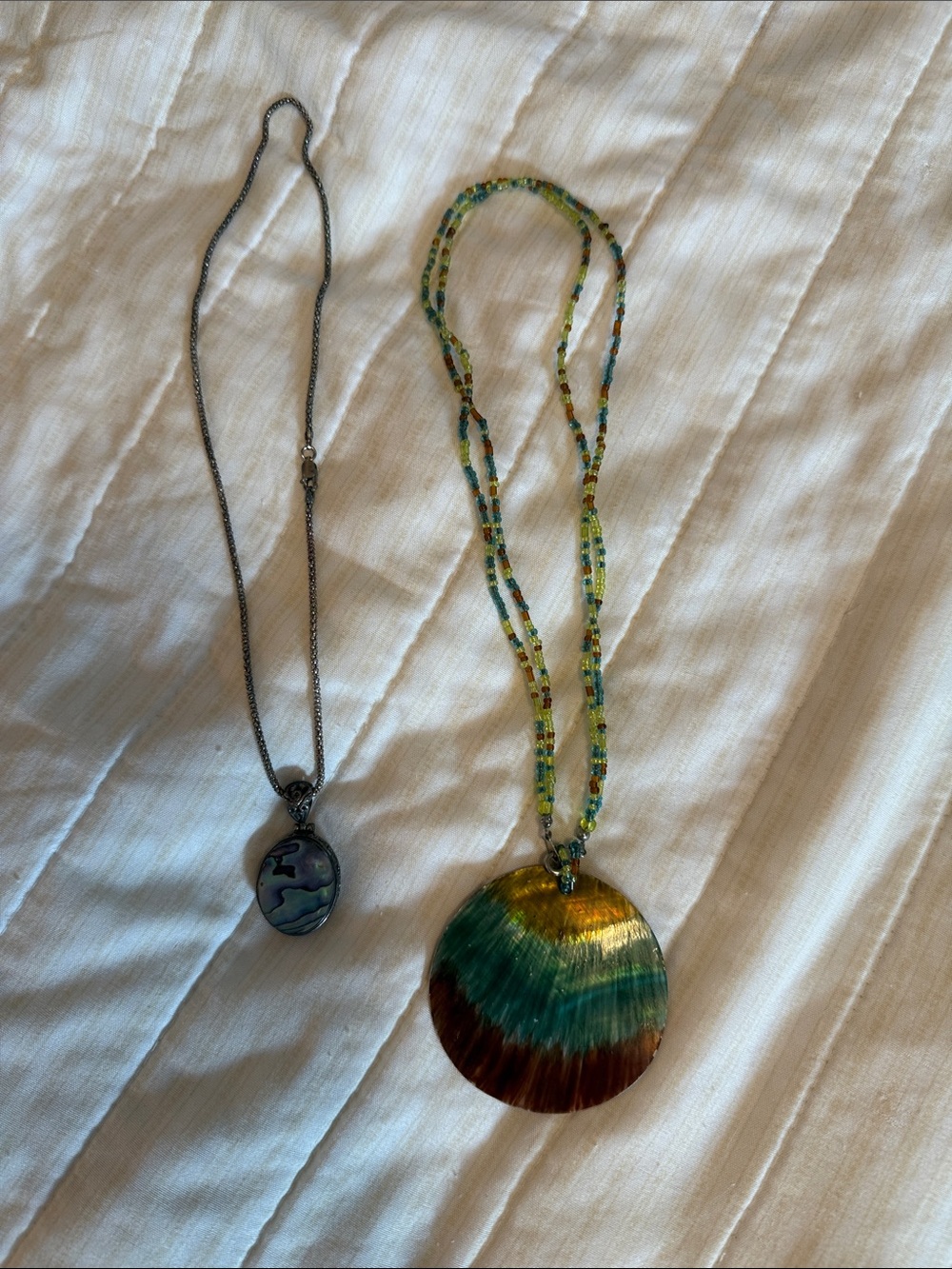 Handmade Multicolor Shell Pendant Necklace with Beaded Strap